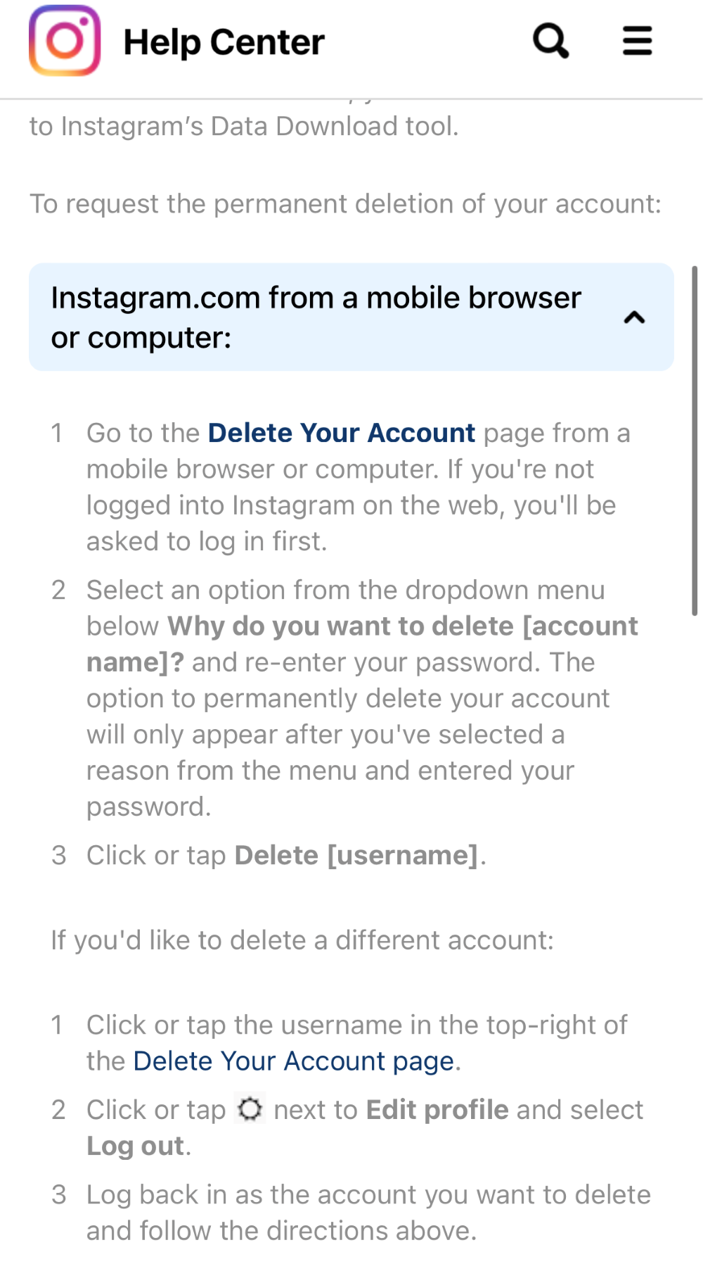 Click the Delete Your Account button