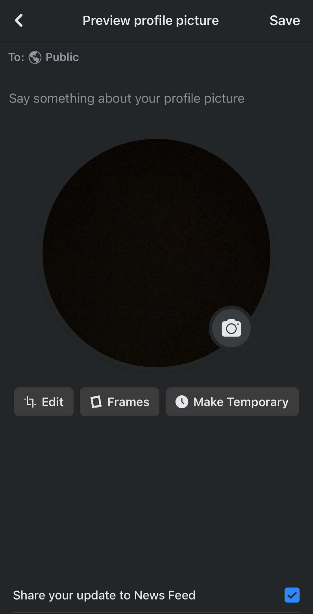 Select Profile Picture directly from the Camera
