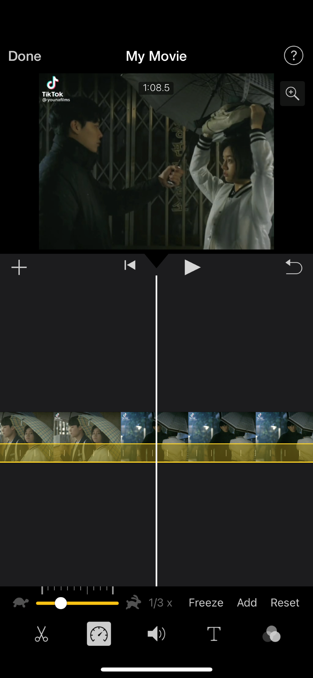 Slowing down the playback speed of the video