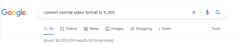 Convert normal video format to h.265 Google Search